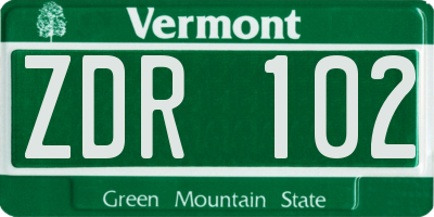 VT license plate ZDR102