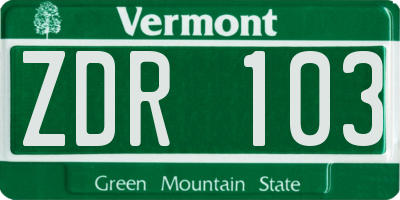 VT license plate ZDR103