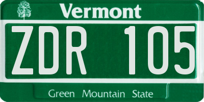 VT license plate ZDR105