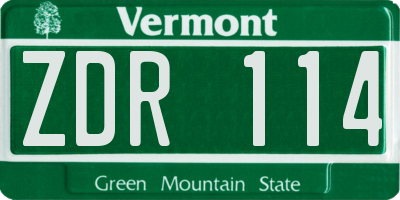 VT license plate ZDR114