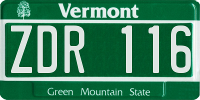 VT license plate ZDR116