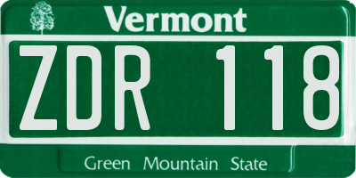 VT license plate ZDR118