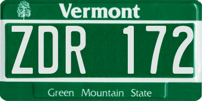 VT license plate ZDR172