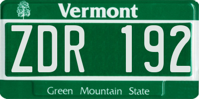 VT license plate ZDR192