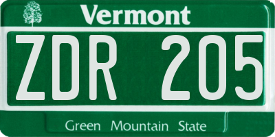 VT license plate ZDR205