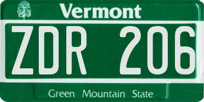 VT license plate ZDR206