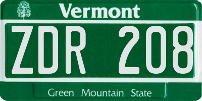 VT license plate ZDR208
