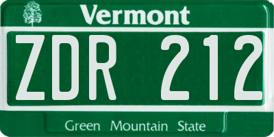 VT license plate ZDR212