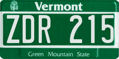 VT license plate ZDR215
