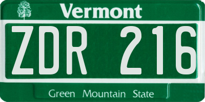 VT license plate ZDR216