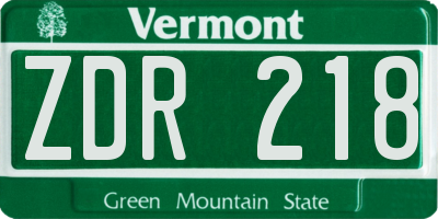 VT license plate ZDR218