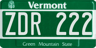 VT license plate ZDR222