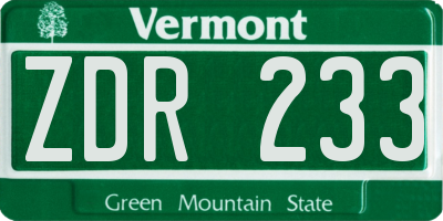 VT license plate ZDR233