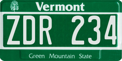 VT license plate ZDR234