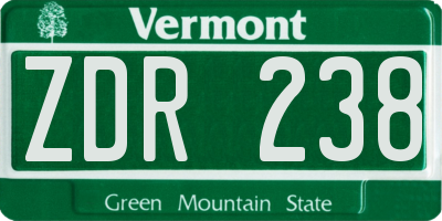VT license plate ZDR238