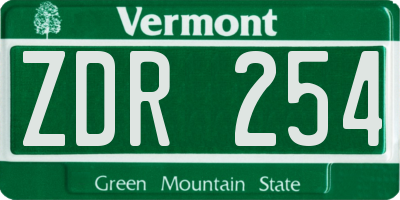 VT license plate ZDR254