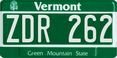 VT license plate ZDR262