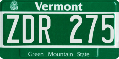 VT license plate ZDR275