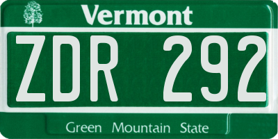 VT license plate ZDR292