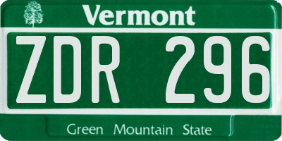 VT license plate ZDR296