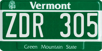 VT license plate ZDR305