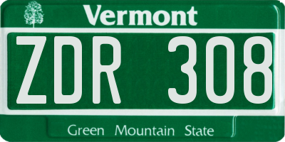 VT license plate ZDR308