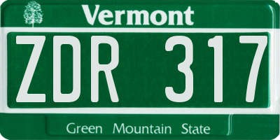 VT license plate ZDR317