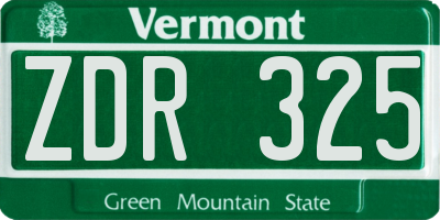 VT license plate ZDR325