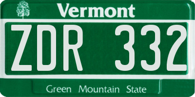 VT license plate ZDR332
