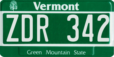 VT license plate ZDR342