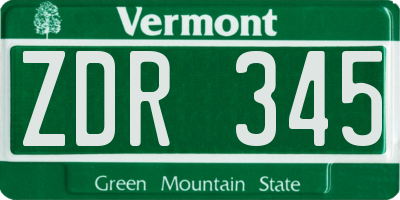 VT license plate ZDR345