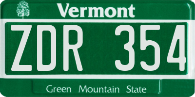 VT license plate ZDR354