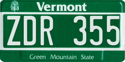 VT license plate ZDR355