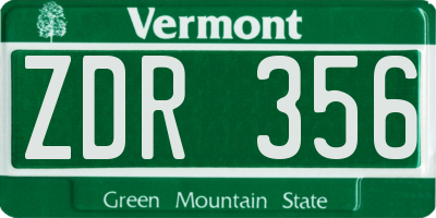 VT license plate ZDR356
