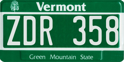 VT license plate ZDR358