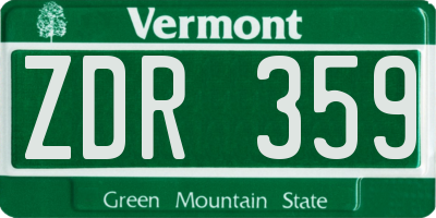 VT license plate ZDR359