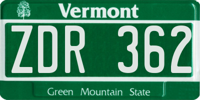 VT license plate ZDR362