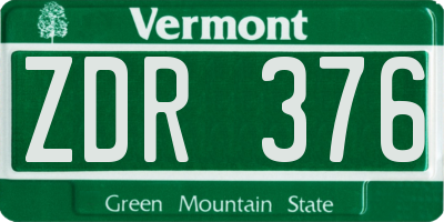 VT license plate ZDR376