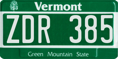 VT license plate ZDR385
