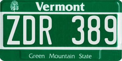 VT license plate ZDR389