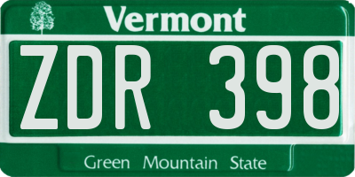 VT license plate ZDR398