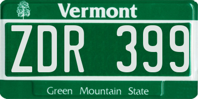 VT license plate ZDR399