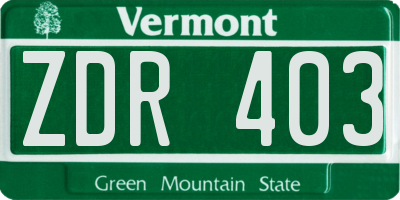 VT license plate ZDR403