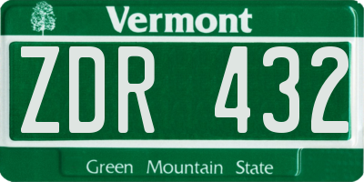 VT license plate ZDR432