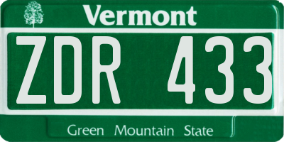 VT license plate ZDR433