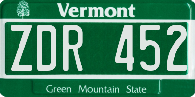 VT license plate ZDR452