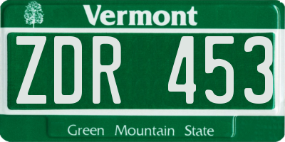 VT license plate ZDR453