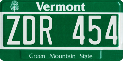 VT license plate ZDR454