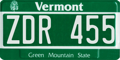VT license plate ZDR455