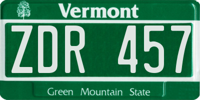 VT license plate ZDR457